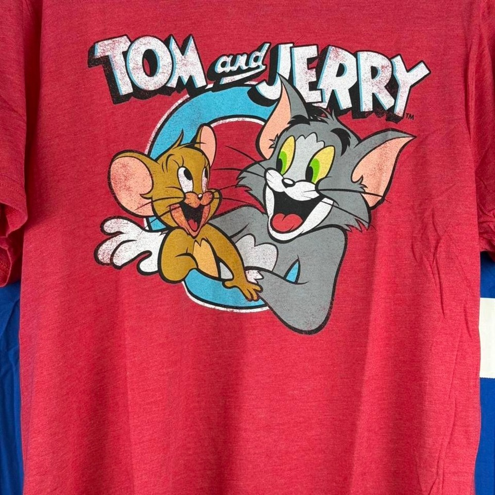 Tom and Jerry Red Vintage Wash Graphic T Shirt Oversized Cartoon Tee - Picture 5 of 7